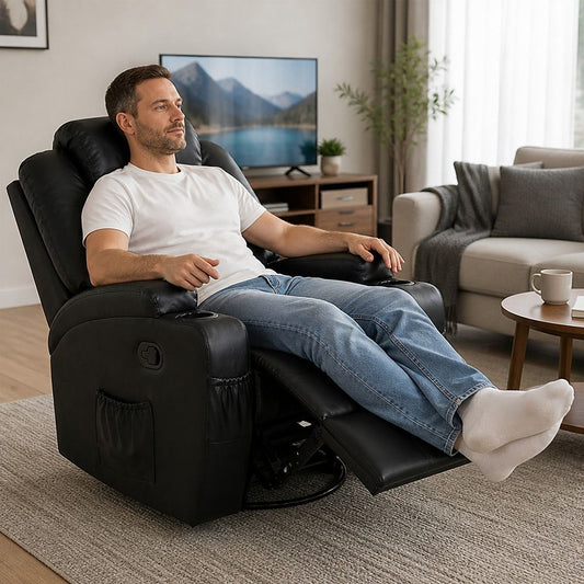 Heated Massage Chair – Black PU Leather 360° Swivel Recliner