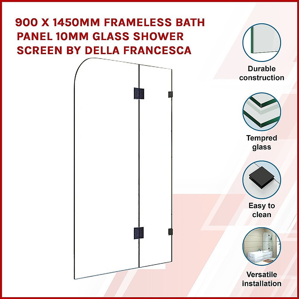 900 X 1450Mm Frameless Bath Panel 10Mm Glass Shower Screen