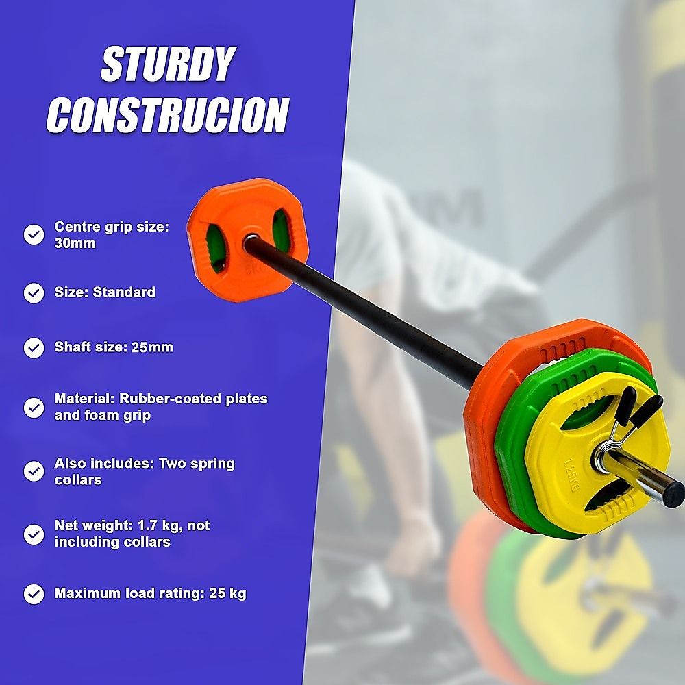 20kg Standard Rubber Coated Barbell Weight Bar for Home Gym