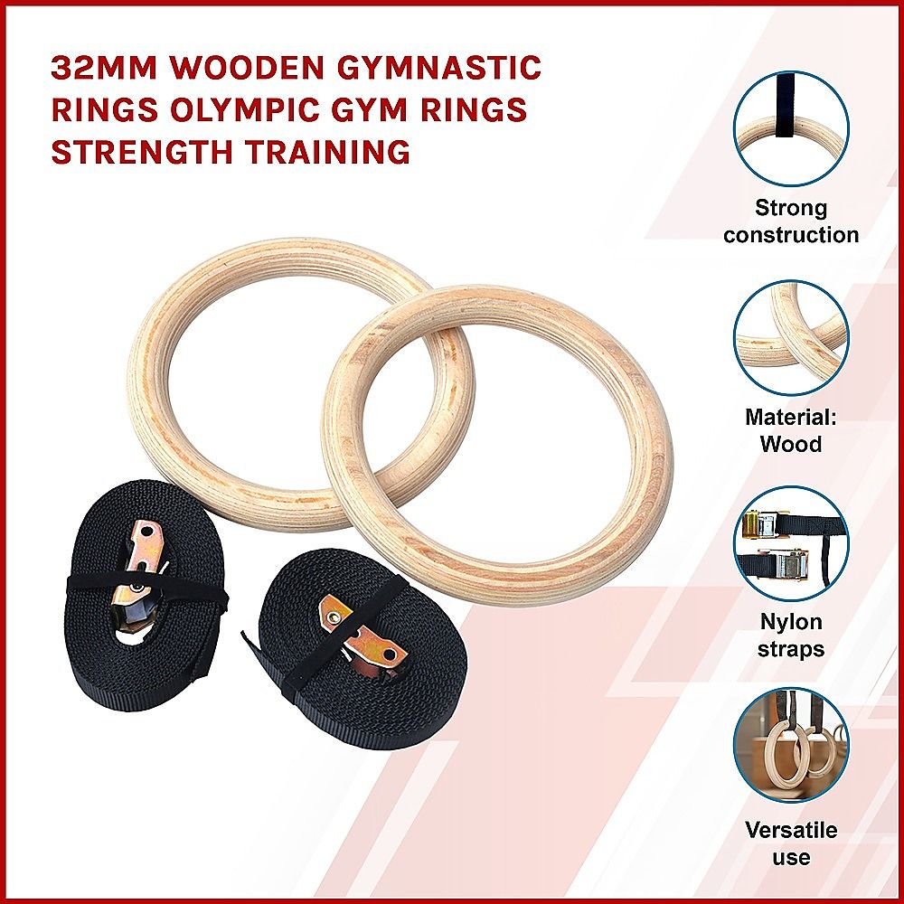 202mm Wooden Gymnastic Rings – Olympic Gym Strength Training & Fitness