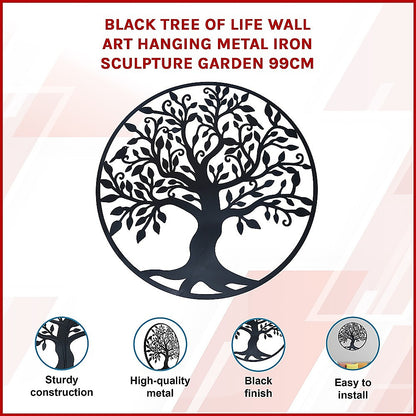 Black Tree Of Life Wall Art Hanging Metal Iron Sculpture Garden 99Cm