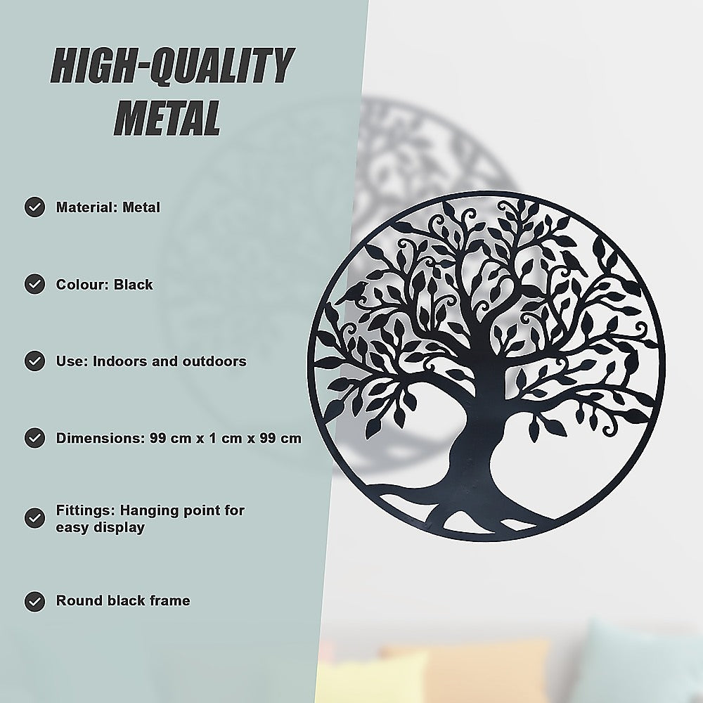 Black Tree Of Life Wall Art Hanging Metal Iron Sculpture Garden 99Cm