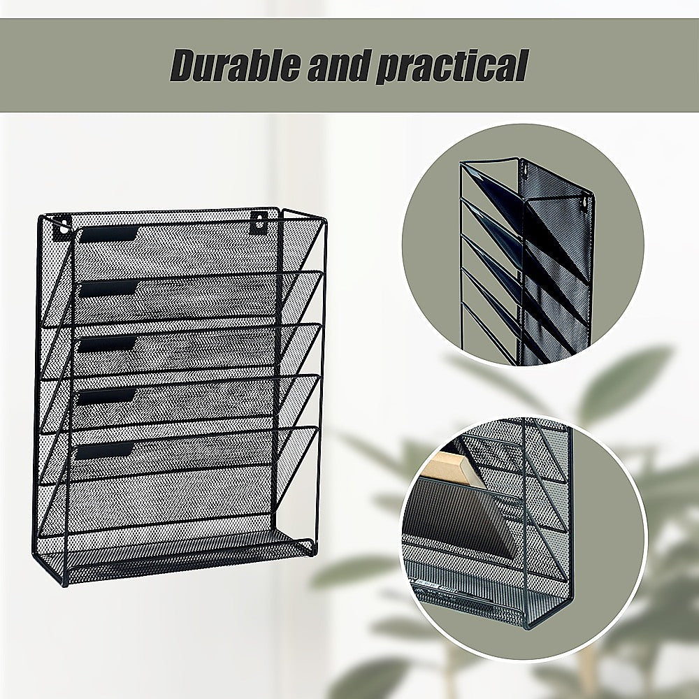 Wall Mount 6 Pocket Hanging File Sorter Organizer Folder Holder