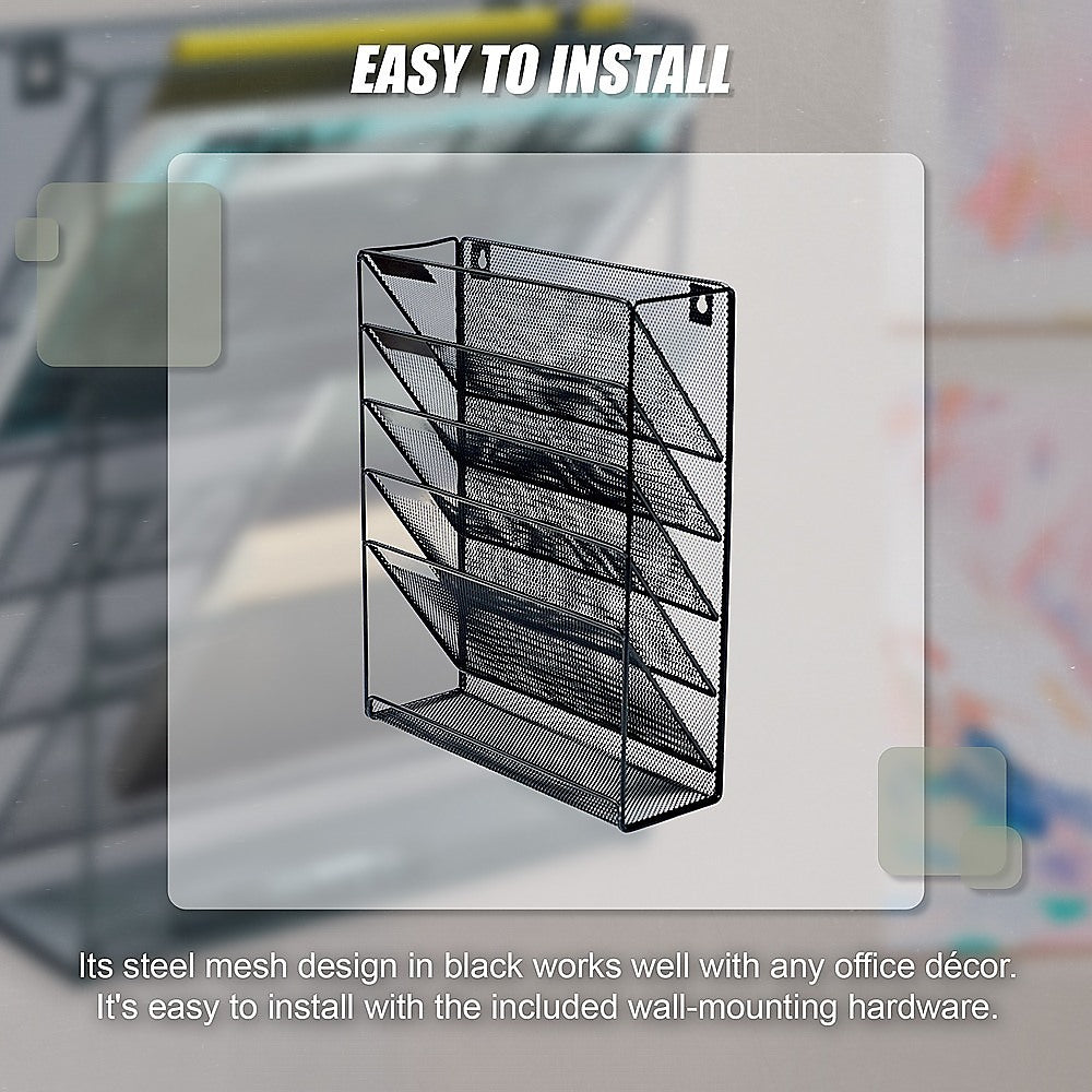 Wall Mount 6 Pocket Hanging File Sorter Organizer Folder Holder