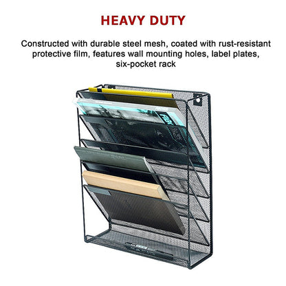 Wall Mount 6 Pocket Hanging File Sorter Organizer Folder Holder