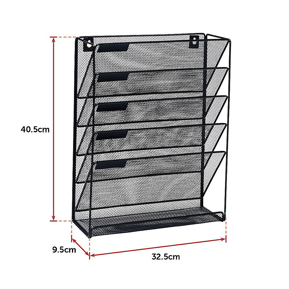 Wall Mount 6 Pocket Hanging File Sorter Organizer Folder Holder