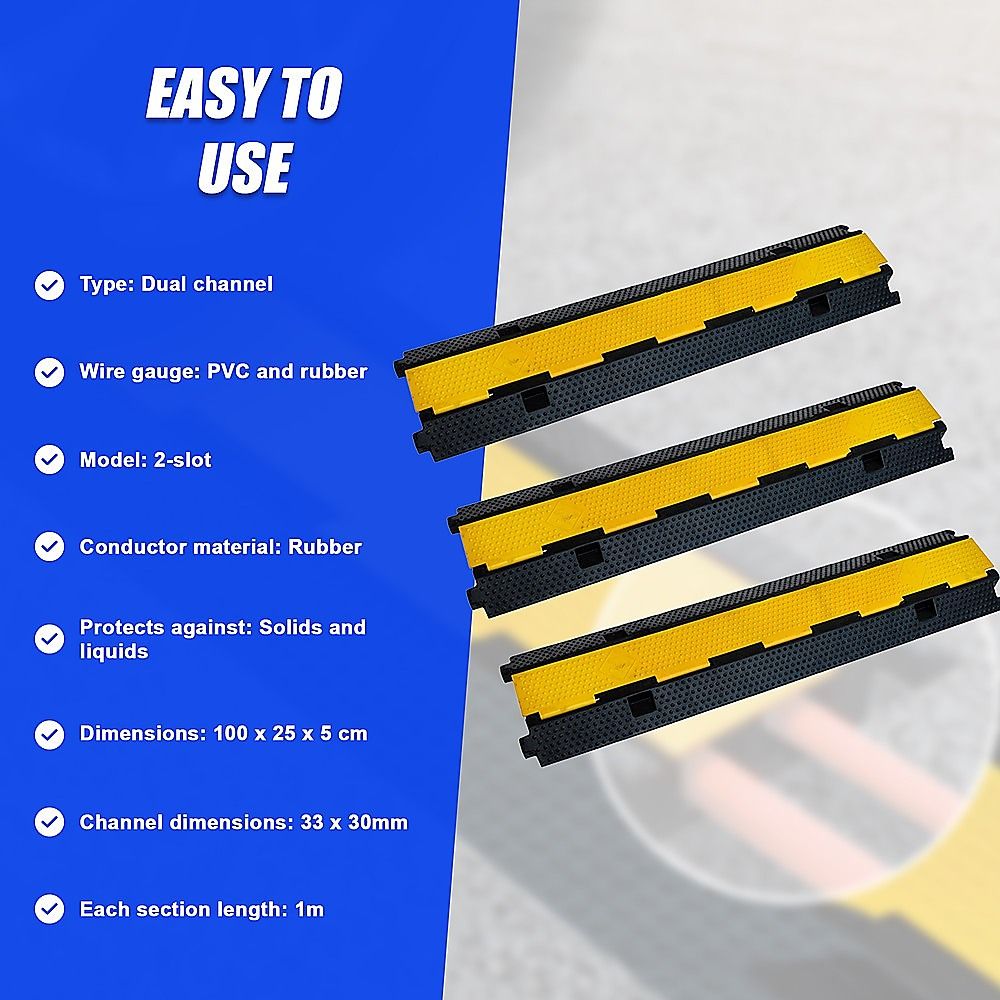 3Pcs 2-Cable Rubber Electrical Wire Cover Heavy Duty Protector