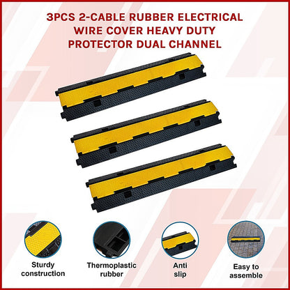 3Pcs 2-Cable Rubber Electrical Wire Cover Heavy Duty Protector