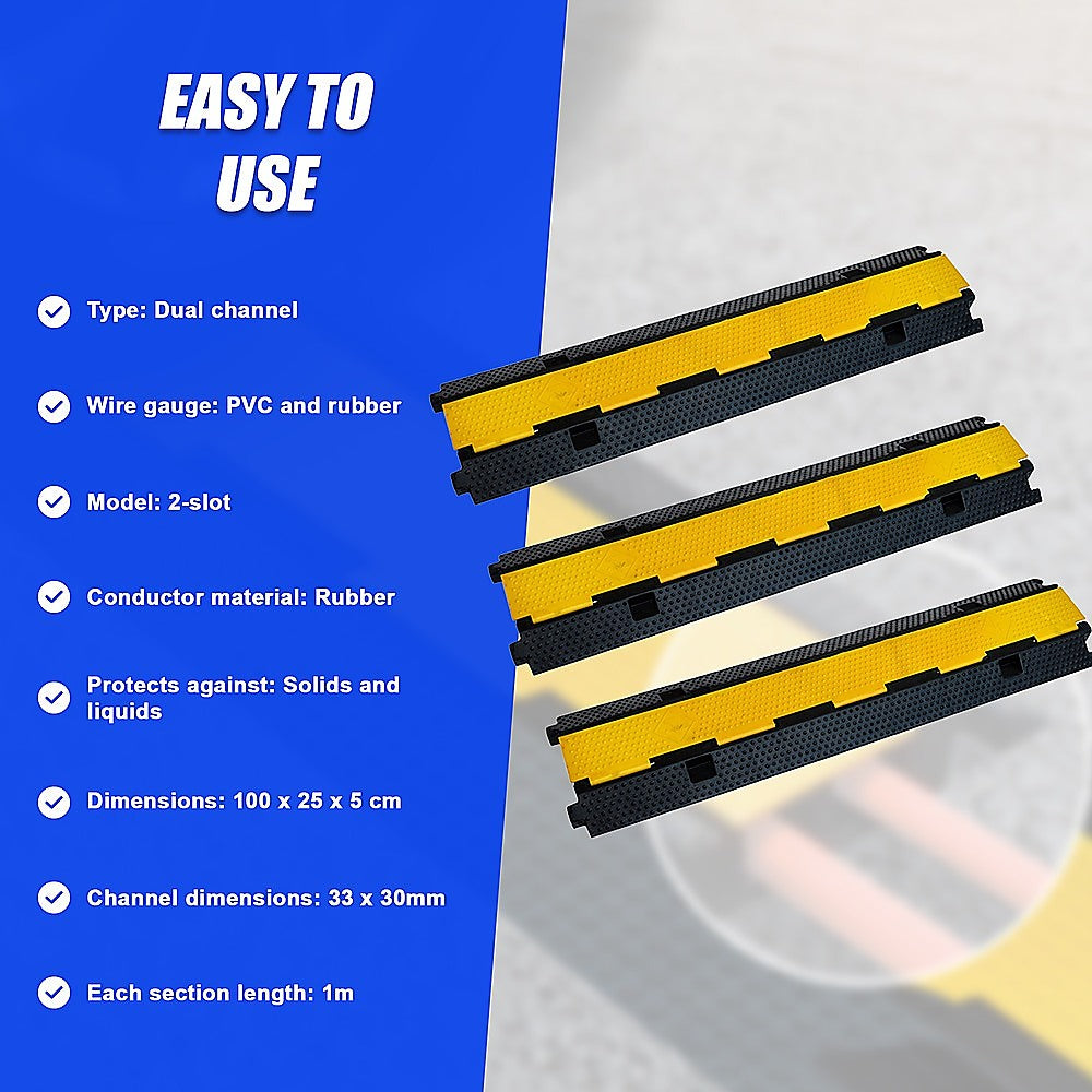 3Pcs 2-Cable Rubber Electrical Wire Cover Heavy Duty Protector