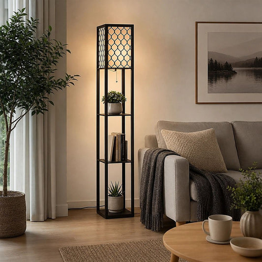 Shelf Floor Lamp Shade Light Source With Open-Box Shelves