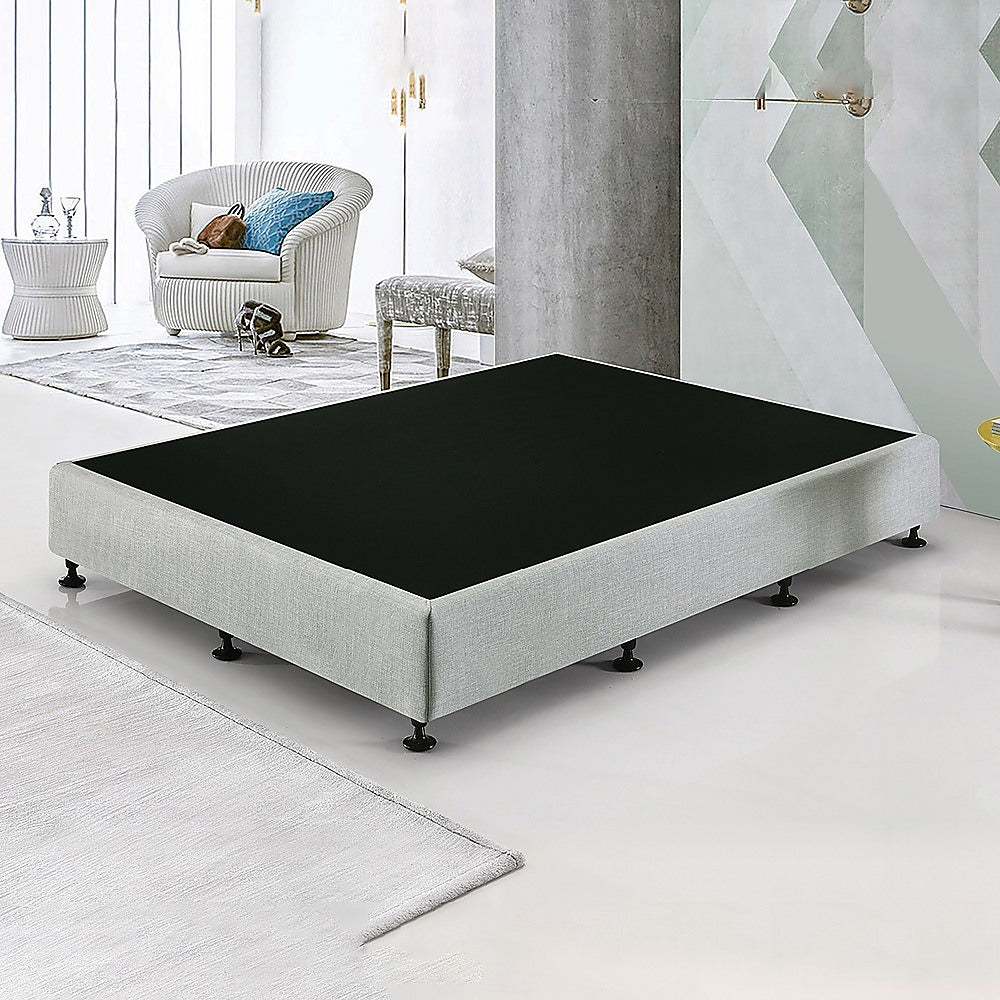 Queen Ensemble Bed Base Platinum Light Grey Linen Fabric Fabric