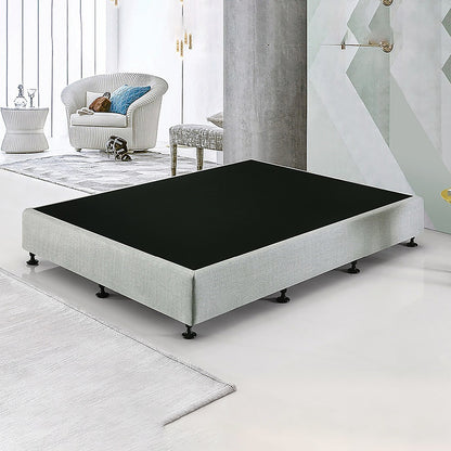 Queen Ensemble Bed Base Platinum Light Grey Linen Fabric Fabric