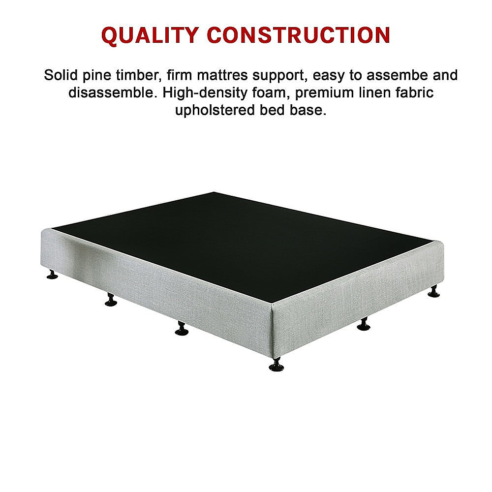 Queen Ensemble Bed Base Platinum Light Grey Linen Fabric Fabric