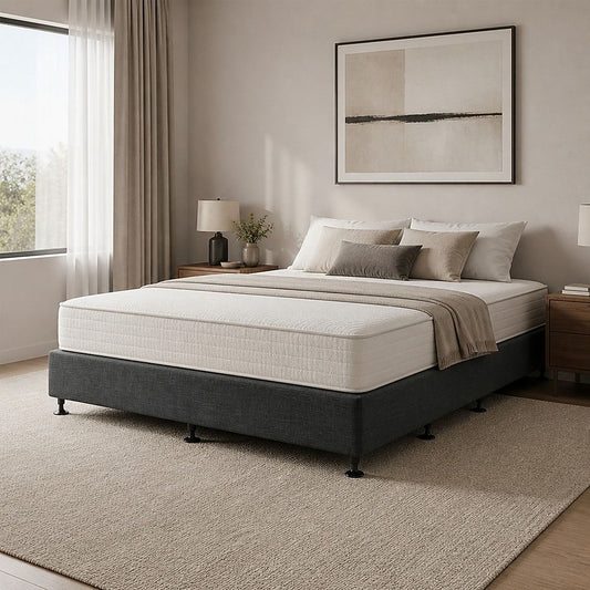 Palermo Queen Ensemble Bed Base Platinum Graphite Linen Fabric