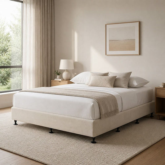 Palermo Queen Ensemble Bed Base Platinum Natural Sand Linen Fabric