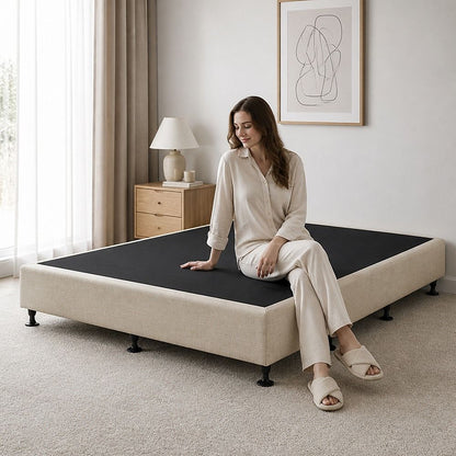 Palermo Queen Ensemble Bed Base Platinum Natural Sand Linen Fabric
