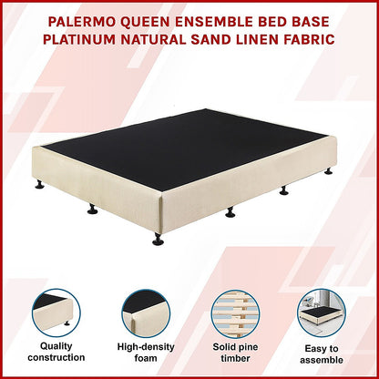 Queen Ensemble Bed Base Platinum Natural Sand Linen Fabric