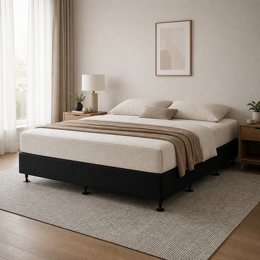 Palermo Queen Ensemble Bed Base Midnight Black Linen Fabric