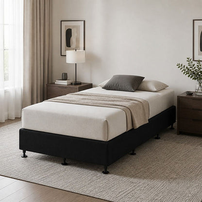 Palermo King Single Ensemble Bed Base Midnight Black Linen Fabric