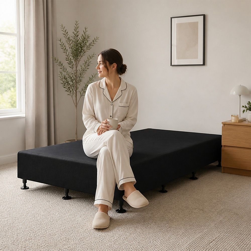 Palermo King Single Ensemble Bed Base Midnight Black Linen Fabric