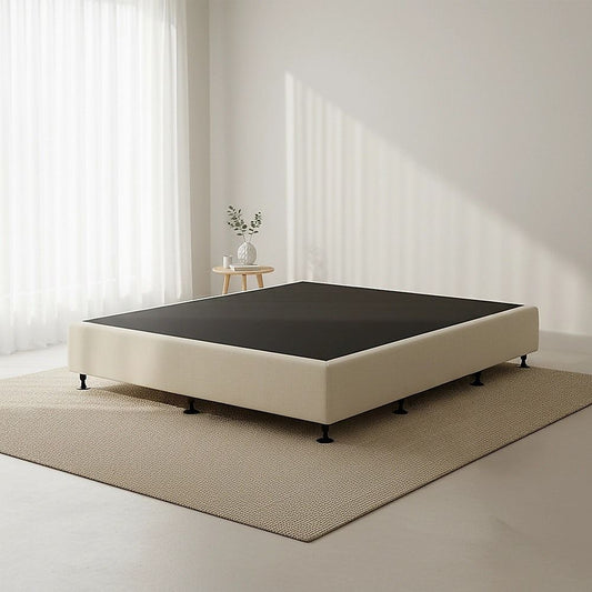 King Single Ensemble Bed Base Platinum Natural Sand Linen Fabric
