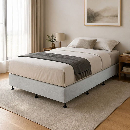 Palermo King Single Ensemble Bed Base Platinum Light Grey Linen Fabric