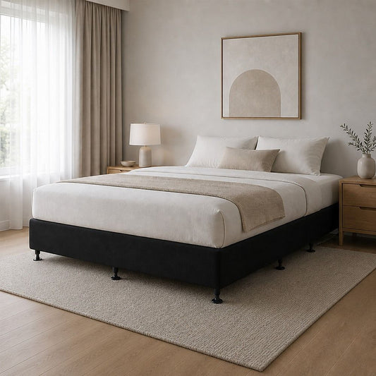Palermo King Ensemble Bed Base Midnight Black Linen Fabric