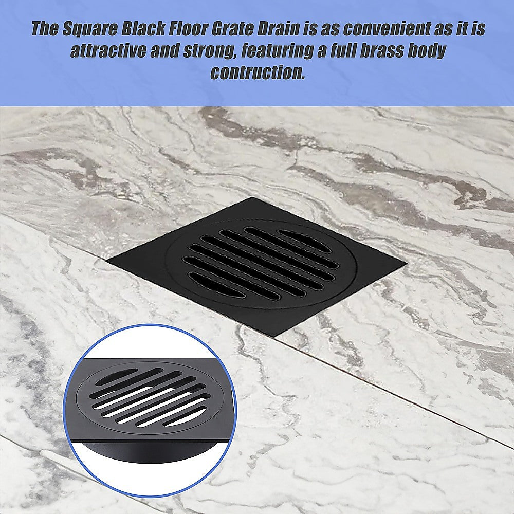 Square Black Floor Grate Drain 110 Mm Full Brass Construction