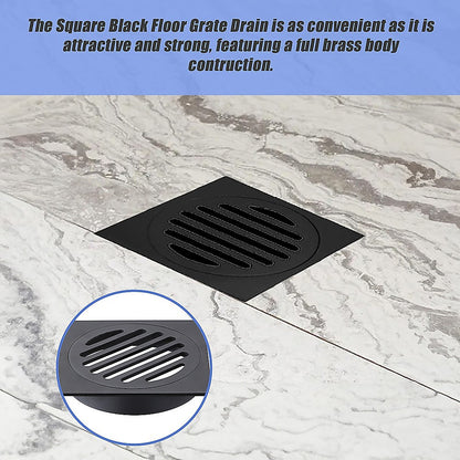 Square Black Floor Grate Drain 110 Mm Full Brass Construction