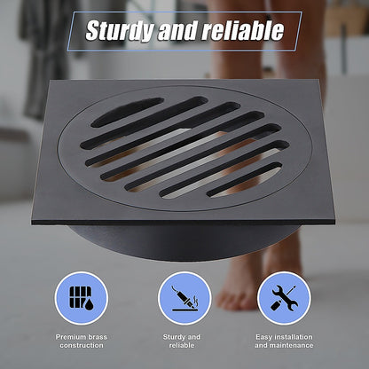 Square Black Floor Grate Drain 110 Mm Full Brass Construction