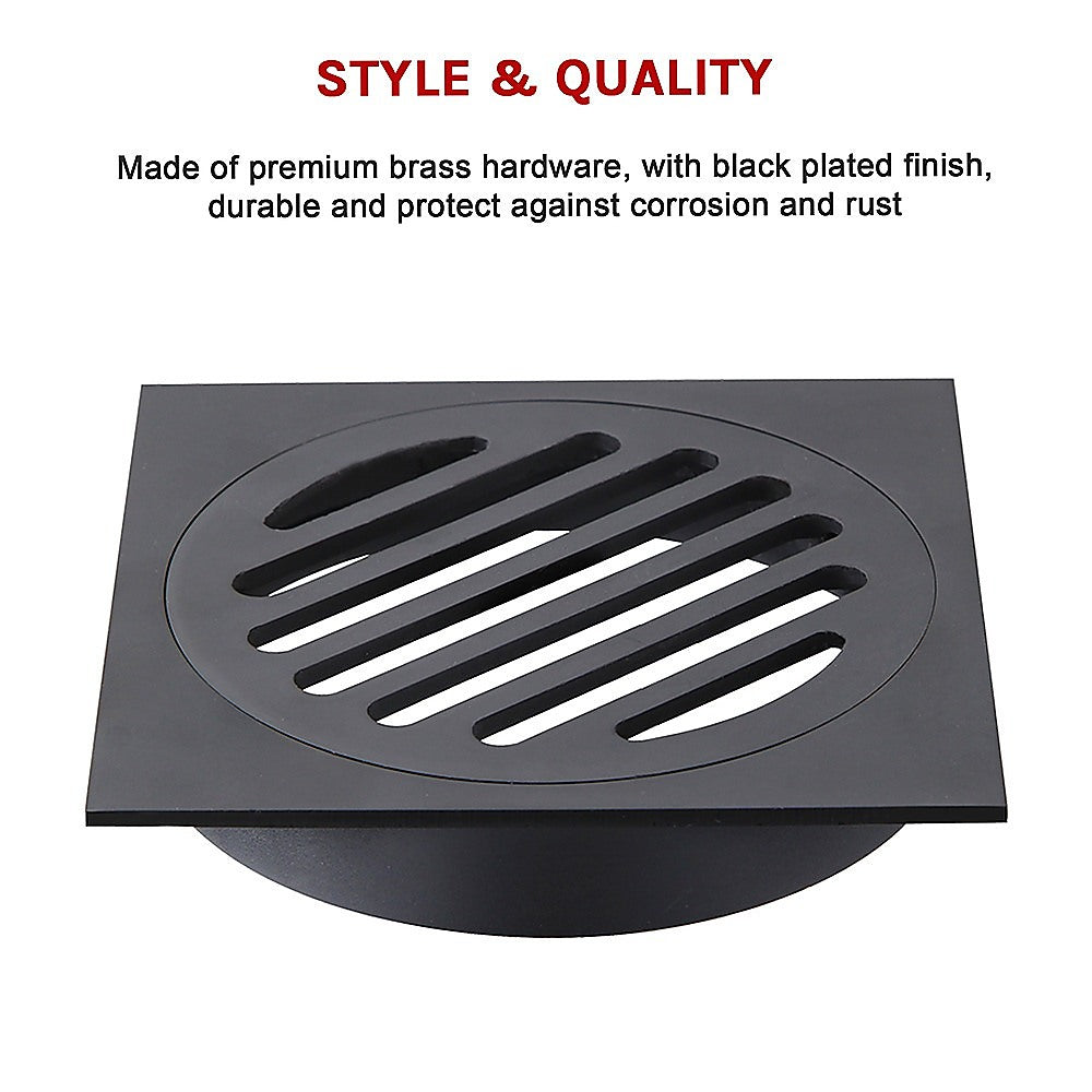 Square Black Floor Grate Drain 110 Mm Full Brass Construction