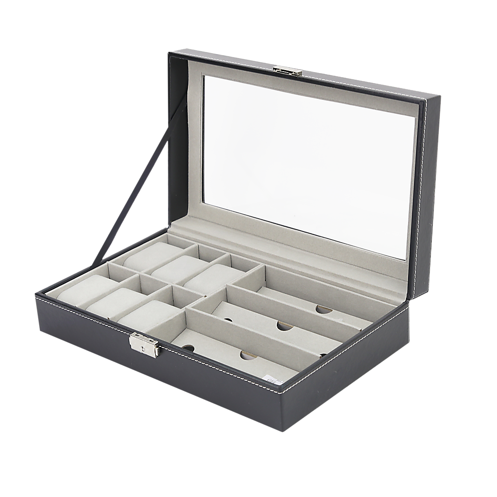 Pu Leather Watch Sunglass Eyeglasses Display Box (6+3 Grid)