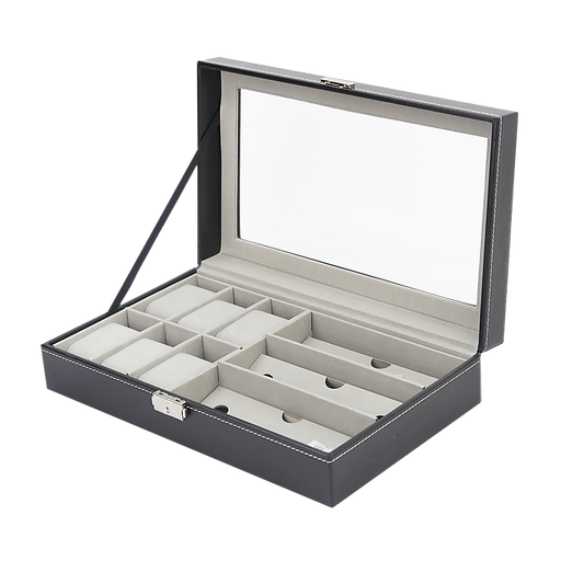 Pu Leather Watch Sunglass Eyeglasses Display Box (6+3 Grid)
