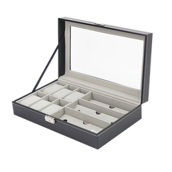 Pu Leather Watch Sunglass Eyeglasses Display Box (6+3 Grid)