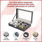 Pu Leather Watch Sunglass Eyeglasses Display Box (6+3 Grid)