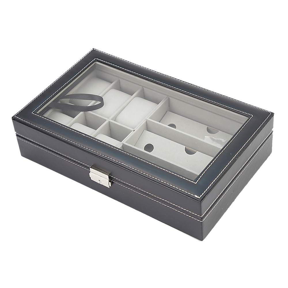 Pu Leather Watch Sunglass Eyeglasses Display Box (6+3 Grid)