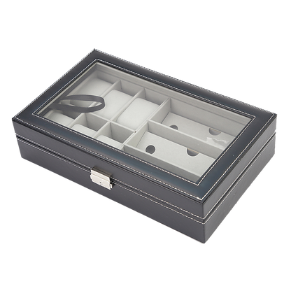 Pu Leather Watch Sunglass Eyeglasses Display Box (6+3 Grid)