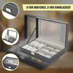 Pu Leather Watch Sunglass Eyeglasses Display Box (6+3 Grid)