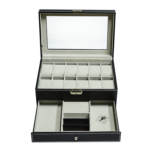 Leather Watch Display Case With Lock & Key