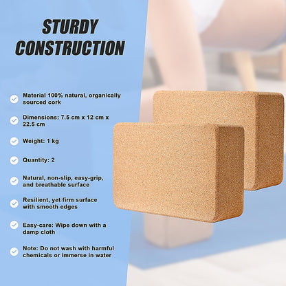 2x Cork Yoga Blocks Organic Exercise Bricks