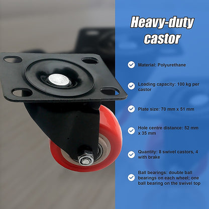 Set Of 8 Polyurethane Swivel Castor Wheels