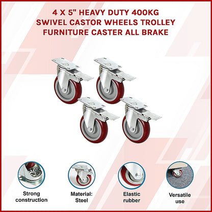 Heavy Duty 5" Swivel Castor Wheels (Set Of 4)