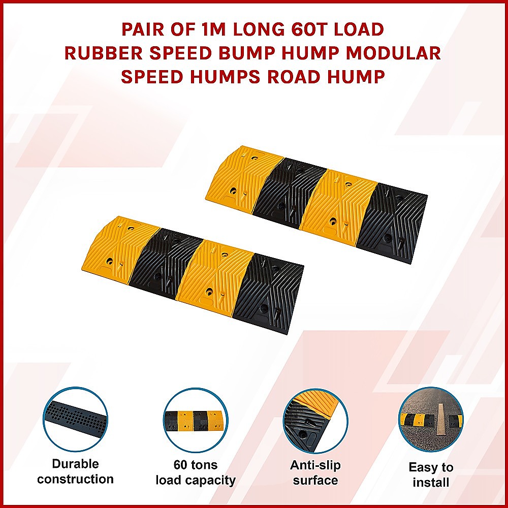 Pair Of 1M Long Rubber Speed Bumps (60T Load)