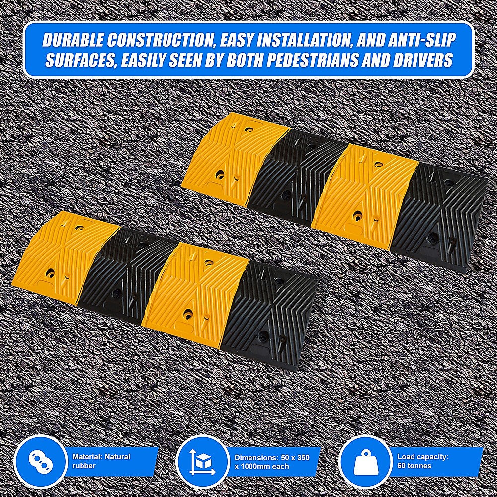 Pair Of 1M Long Rubber Speed Bumps (60T Load)