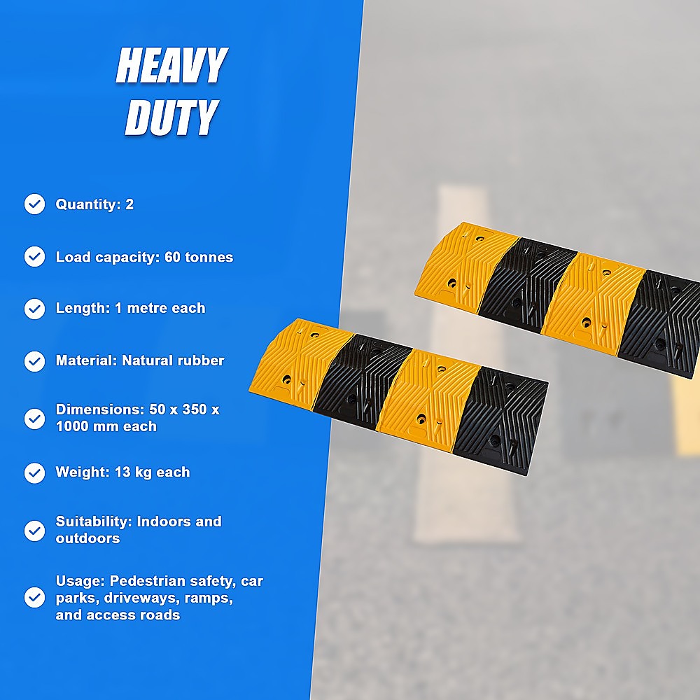 Pair Of 1M Long Rubber Speed Bumps (60T Load)