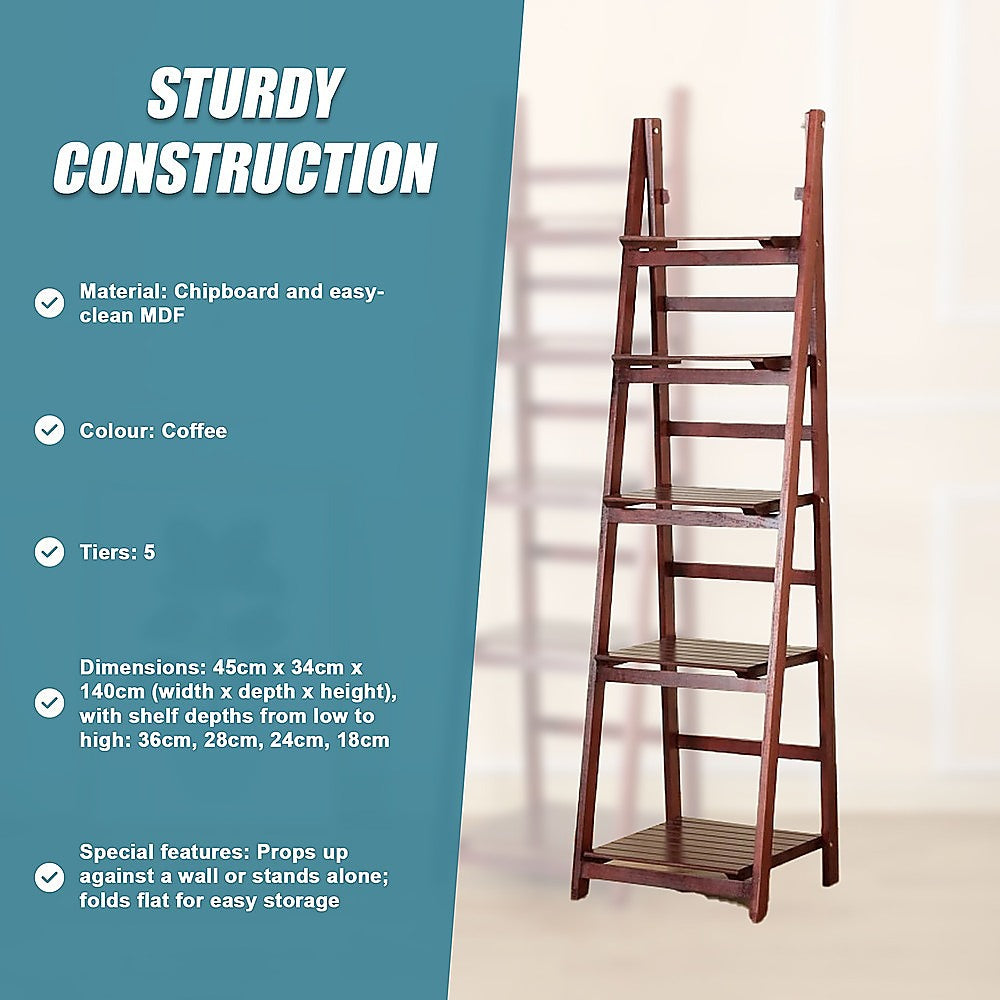 5 Tier Wooden Ladder Shelf Stand Storage Book Shelves