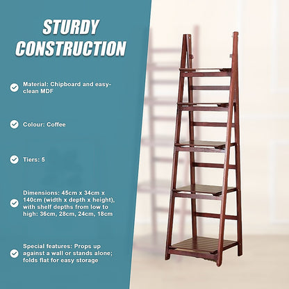 5 Tier Wooden Ladder Shelf Stand Storage Book Shelves