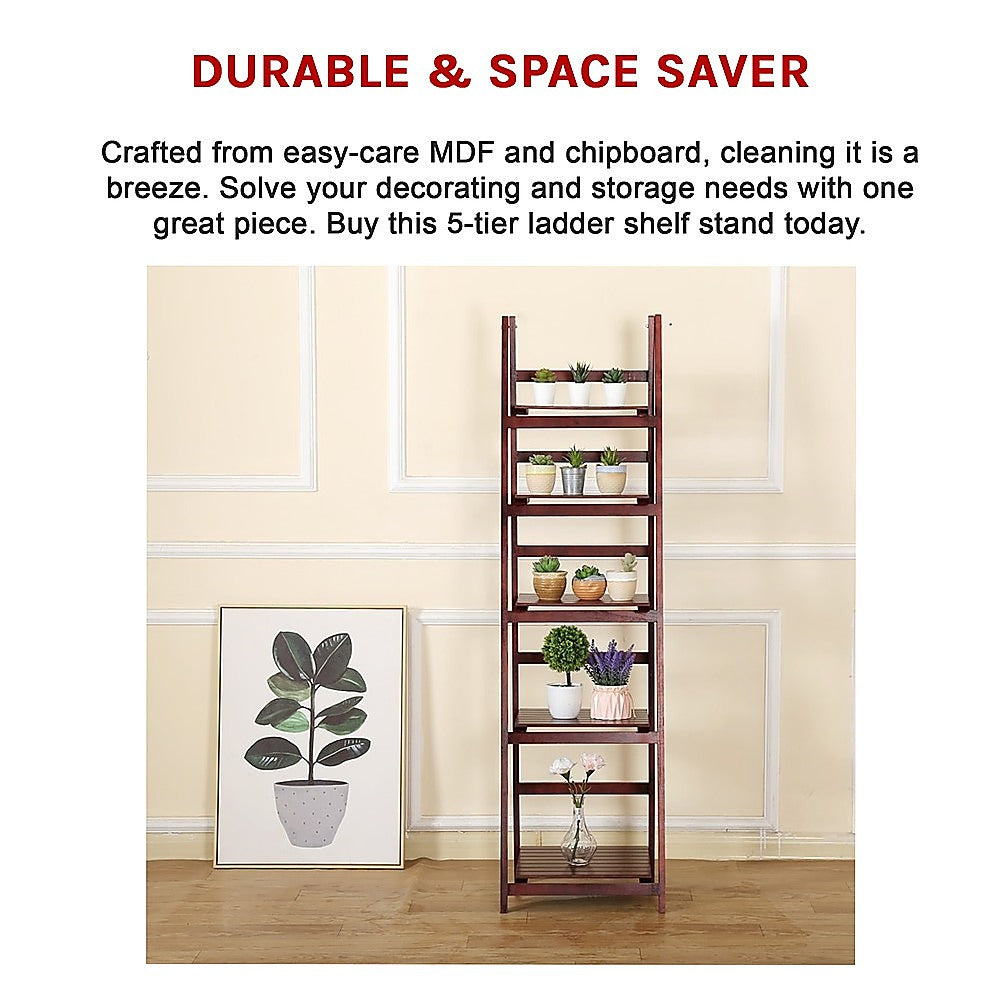 5 Tier Wooden Ladder Shelf Stand Storage Book Shelves