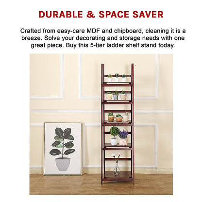 5 Tier Wooden Ladder Shelf Stand Storage Book Shelves