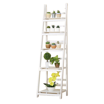 5 Tier Wooden Ladder Shelf Stand Storage Book Shelves Shelving